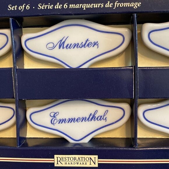 Restoration Hardware French Inspired Ceramic Cheese Markers Set Of 6 White Blue - Picture 3 of 8